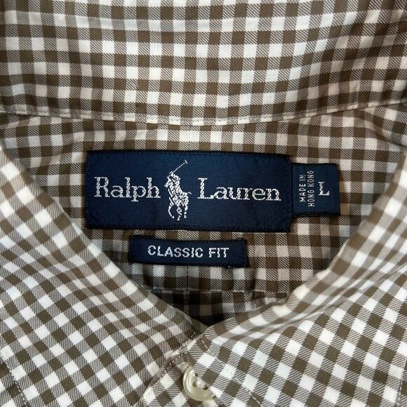 Ralph Lauren Classic Fit Dress Shirt Men's L Cream Olive Check Purple Pony - Picture 4 of 11